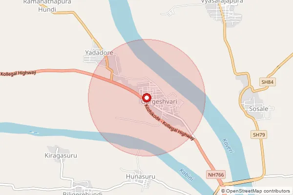 Map showing approximate area covered by Pincode 571110 — Gargeshwari S.O, Mysuru