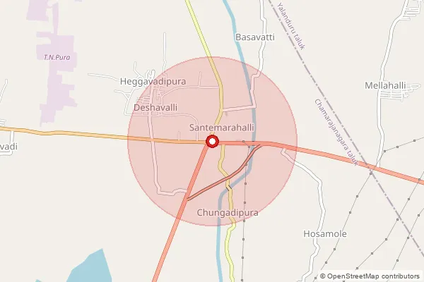 Map showing approximate area covered by Pincode 571115 — Santhemaranahalli S.O, Chamarajanagara