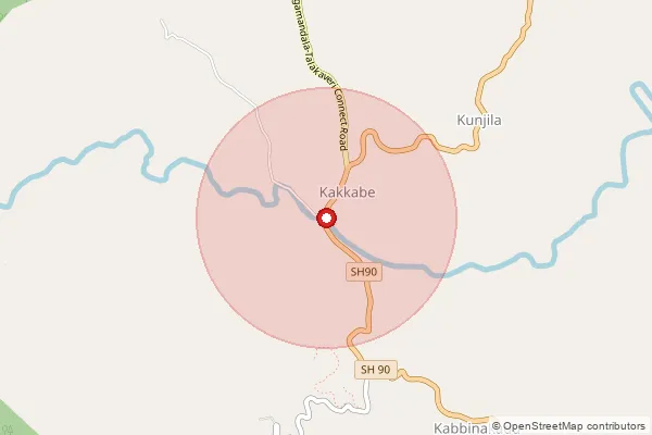 Map showing approximate area covered by Pincode 571212 — Cheyandane S.O, Kodagu