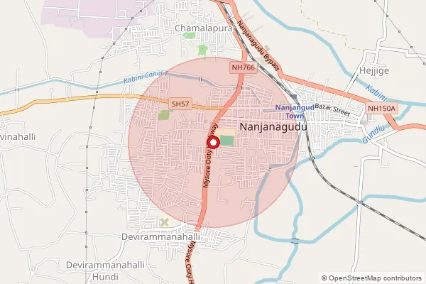 পিনকোড 571301 — Nanjangud Head Office, Mysuru দ্বারা আচ্ছাদিত আনুমানিক এলাকা দেখানো মানচিত্র