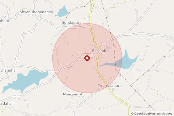 Map showing approximate area covered by Pincode 571416 — Basaralu S.O, Mandya
