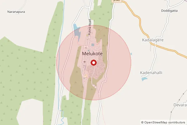 Map showing approximate area covered by Pincode 571431 — Melukote S.O, Mandya