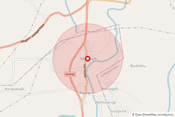 Map showing approximate area covered by Pincode 571442 — Mamballi S.O, Chamarajanagara