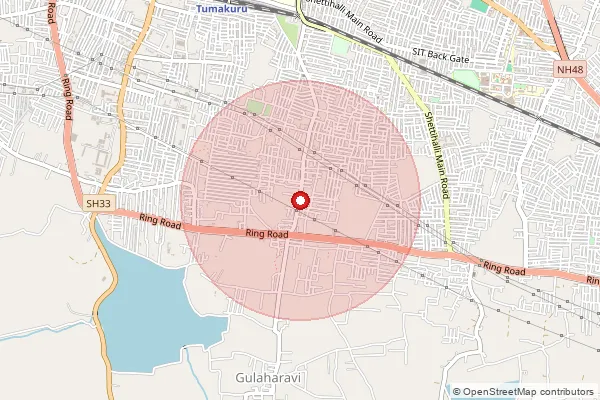 Map showing approximate area covered by Pincode 572101 — Tumakuru H.O, Tumakuru