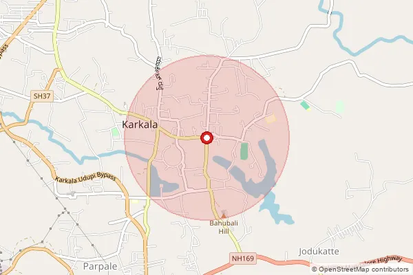 পিনকোড 574104 — Karkala Head Office, Udupi দ্বারা আচ্ছাদিত আনুমানিক এলাকা দেখানো মানচিত্র