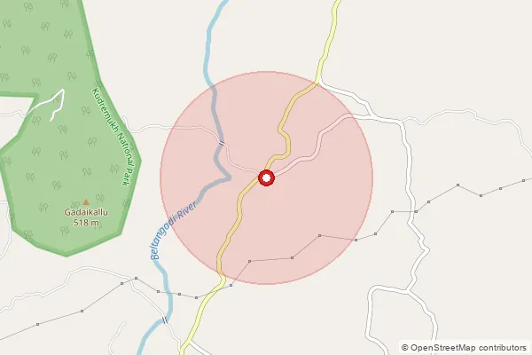 Map showing approximate area covered by Pincode 574214 — Koyyur B.O, Dakshina Kannada