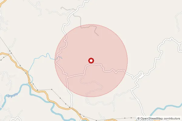 Map showing approximate area covered by Pincode 574323 — Barebettu B.O, Dakshina Kannada