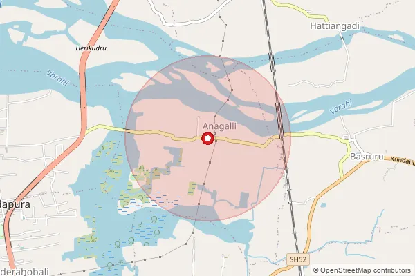Map showing approximate area covered by Pincode 576211 — Ampar Bo, Udupi