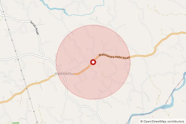 Map showing approximate area covered by Pincode 576215 — Karje Bo, Udupi