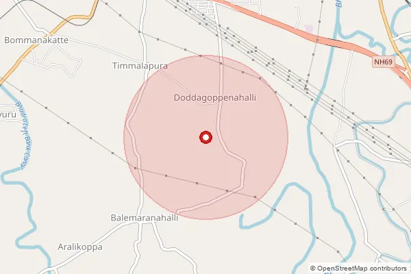 পিনকোড 577302 — Bhadravathi Paper Town Sub Office, Shivamogga দ্বারা আচ্ছাদিত আনুমানিক এলাকা দেখানো মানচিত্র