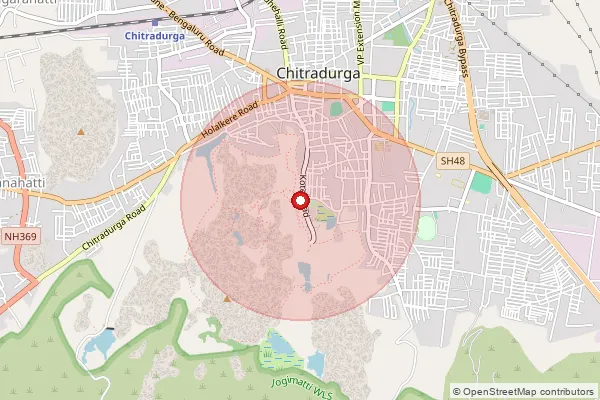 পিনকোড 577501 — Chitradurga Head Office, Chitradurga দ্বারা আচ্ছাদিত আনুমানিক এলাকা দেখানো মানচিত্র