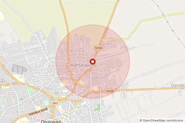 Map showing approximate area covered by Pincode 580006 — Dharwad M J Nagar S.O, Dharwad