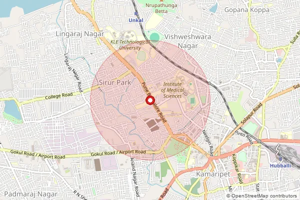 Map showing approximate area covered by Pincode 580021 — Hubballi Vidyanagar S.O, Dharwad