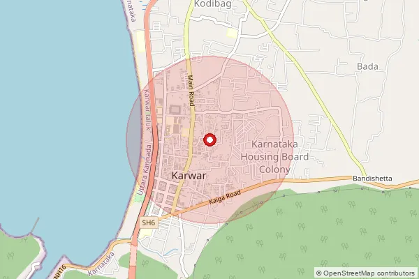 পিনকোড 581301 — Karwar Head Office, Uttara Kannada দ্বারা আচ্ছাদিত আনুমানিক এলাকা দেখানো মানচিত্র