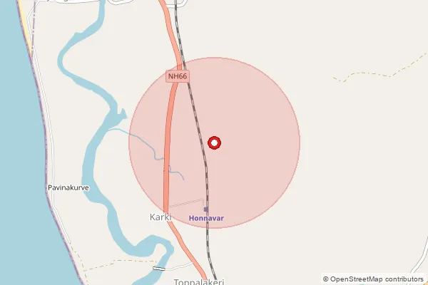 পিনকোড 581341 — Konkar Branch Office, Uttara Kannada দ্বারা আচ্ছাদিত আনুমানিক এলাকা দেখানো মানচিত্র