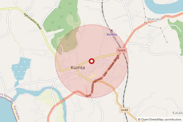 পিনকোড 581343 — Kumta Head Office, Uttara Kannada দ্বারা আচ্ছাদিত আনুমানিক এলাকা দেখানো মানচিত্র