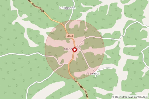 Map showing approximate area covered by Pincode 581347 — Manchikeri S.O, Uttara Kannada