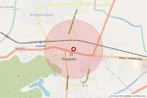 পিনকোড 583231 — Koppal Head Office, Koppal দ্বারা আচ্ছাদিত আনুমানিক এলাকা দেখানো মানচিত্র