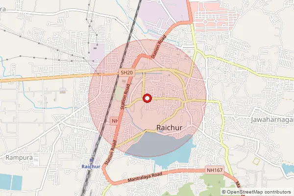পিনকোড 584101 — Raichur Head Office, Raichur দ্বারা আচ্ছাদিত আনুমানিক এলাকা দেখানো মানচিত্র