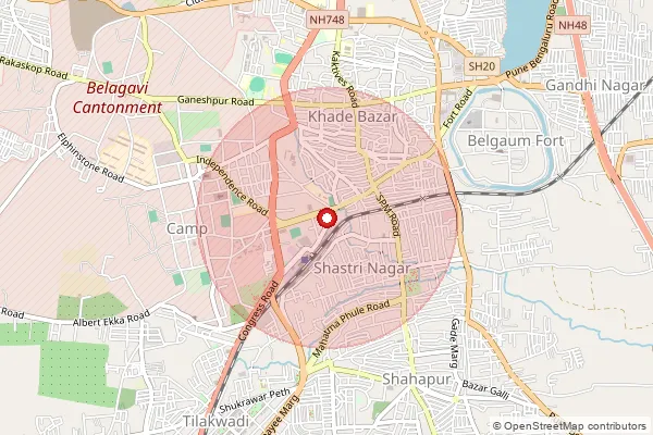 Map showing approximate area covered by Pincode 590100 — Pndc Belagavi Ho, Na