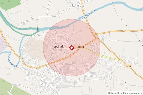 পিনকোড 591307 — Gokak Head Office, Belagavi দ্বারা আচ্ছাদিত আনুমানিক এলাকা দেখানো মানচিত্র
