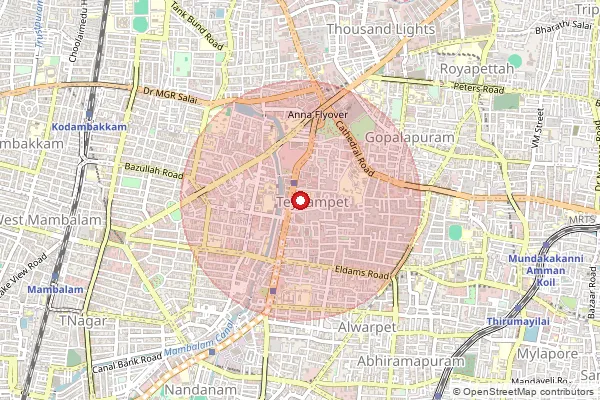 Map showing approximate area covered by Pincode 600006 — Greams Road S.O, Chennai
