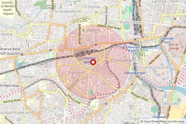 பின்கோடு 600008 — Egmore Ndso, Chennai ஆல் உள்ளடக்கப்பட்ட தோராயமான பகுதியைக் காட்டும் வரைபடம்