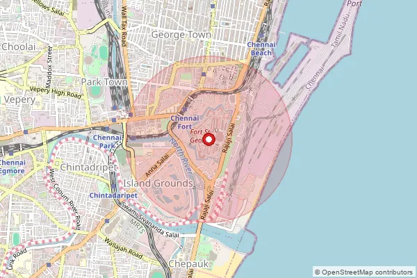 Map showing approximate area covered by Pincode 600009 — Fort St George S.O, Chennai