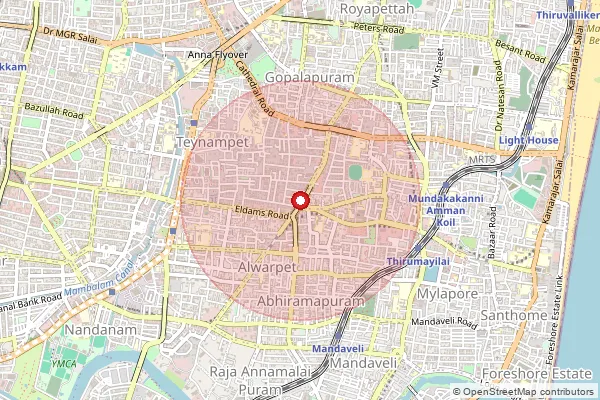 Map showing approximate area covered by Pincode 600018 — Teynampet S.O, Chennai