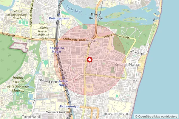 Map showing approximate area covered by Pincode 600020 — Shastri Nagar S.O (Chennai), Chennai