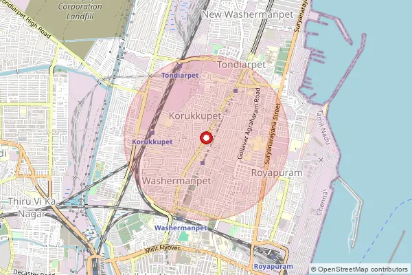 Map showing approximate area covered by Pincode 600021 — Washermanpet East S.O, Chennai