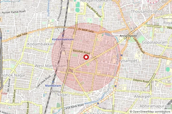 Map showing approximate area covered by Pincode 600022 — Rajbhavan S.O (Chennai), Chennai