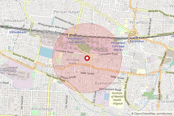 Map showing approximate area covered by Pincode 600023 — Aynavaram S.O, Chennai