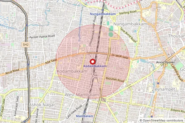 Map showing approximate area covered by Pincode 600024 — Kodambakkam S.O, Chennai