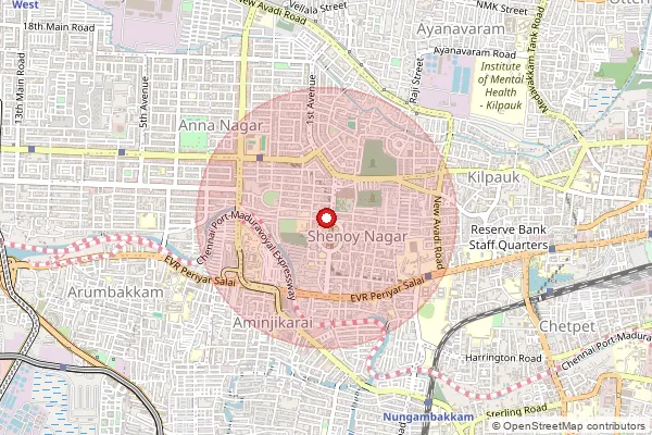 Map showing approximate area covered by Pincode 600030 — Shenoy Nagar S.O, Chennai