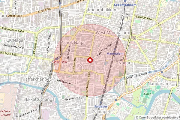 Map showing approximate area covered by Pincode 600033 — West Mambalam S.O, Chennai