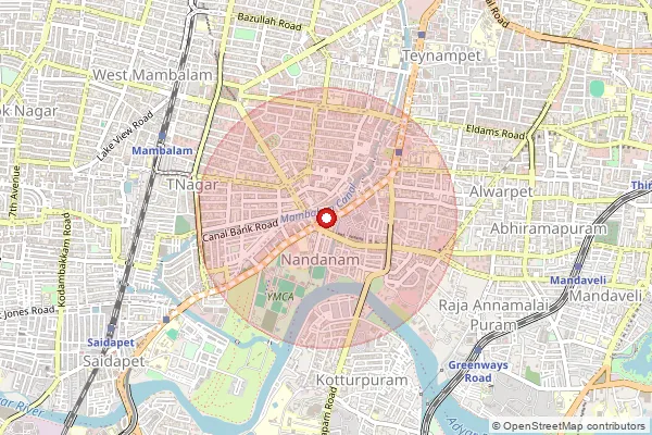 Map showing approximate area covered by Pincode 600035 — Nandanam S.O, Chennai