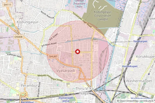 Map showing approximate area covered by Pincode 600039 — Vyasarpadi S.O, Chennai