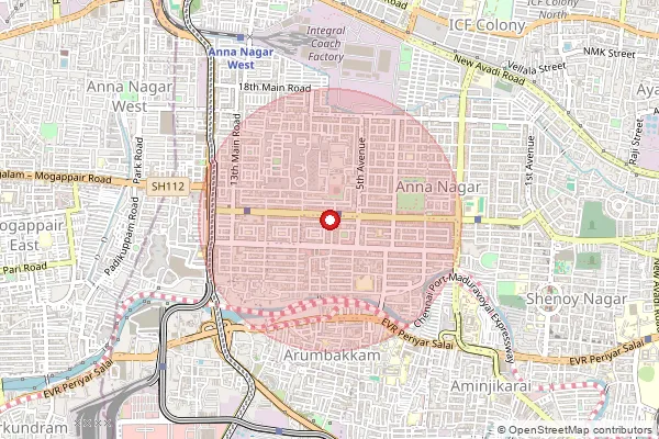 Map showing approximate area covered by Pincode 600040 — Anna Nagar S.O (Chennai), Chennai