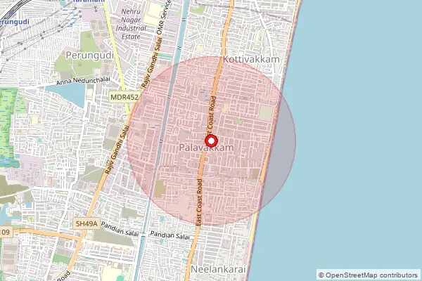 Map showing approximate area covered by Pincode 600041 — Palavakkam S.O (Kanchipuram), Chennai