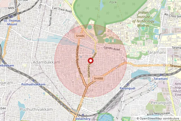 Map showing approximate area covered by Pincode 600042 — Velacheri S.O, Chennai