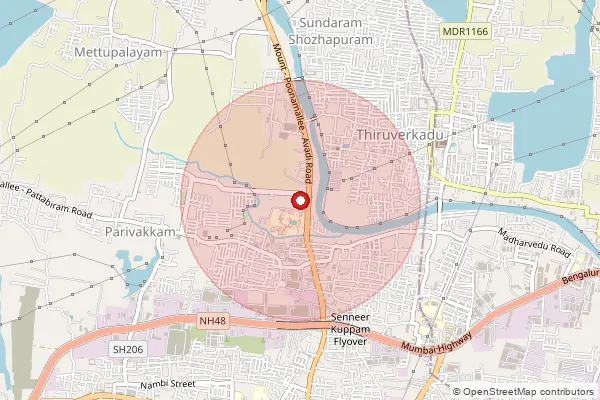 Map showing approximate area covered by Pincode 600050 — Padi So, Chennai