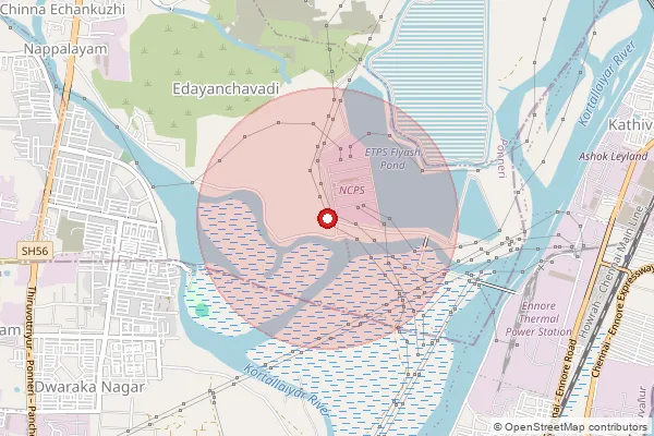 Map showing approximate area covered by Pincode 600057 — Kamarajnagar Bo, Thiruvallur