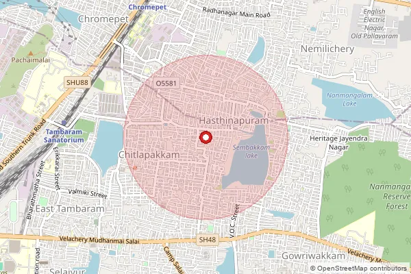 Map showing approximate area covered by Pincode 600064 — Hasthinapuram So, Chengalpattu