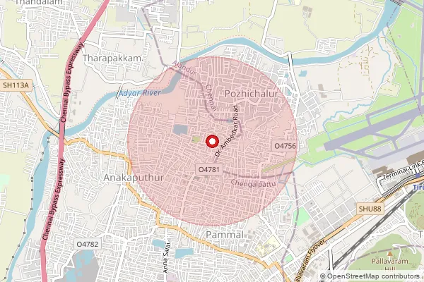 Map showing approximate area covered by Pincode 600074 — Polichalur So, Chengalpattu