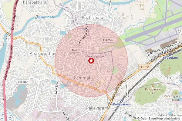 Map showing approximate area covered by Pincode 600075 — Pammal East So, Chengalpattu