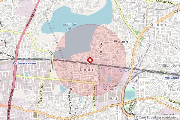 Map showing approximate area covered by Pincode 600076 — Korattur Rs So, Chennai