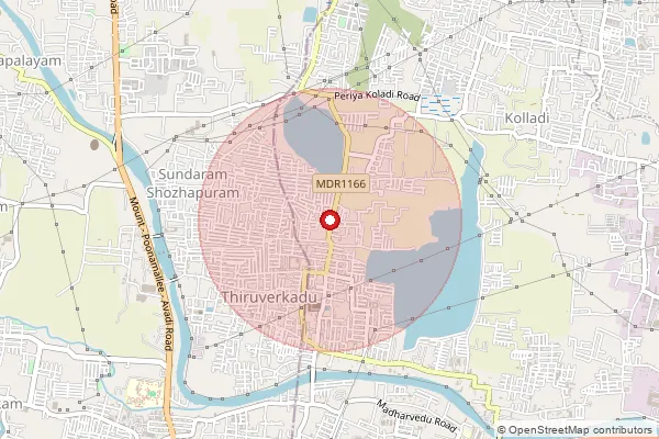 Map showing approximate area covered by Pincode 600077 — Numbal Bo, Thiruvallur