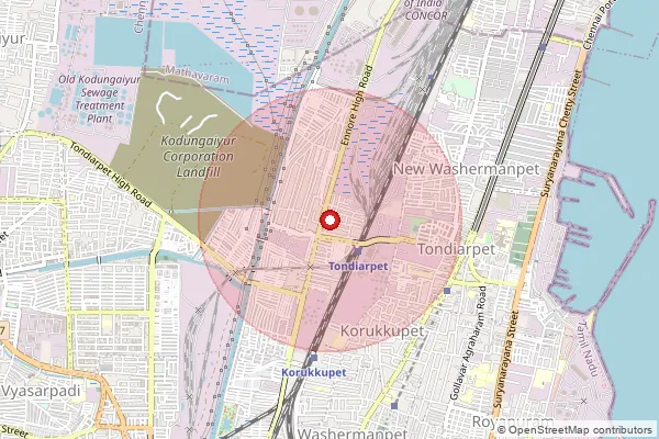 Map showing approximate area covered by Pincode 600081 — Tondiarpet Bazaar S.O, Chennai