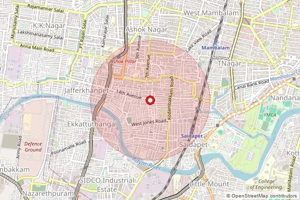 Map showing approximate area covered by Pincode 600083 — Ashoknagar S.O (Chennai), Chennai